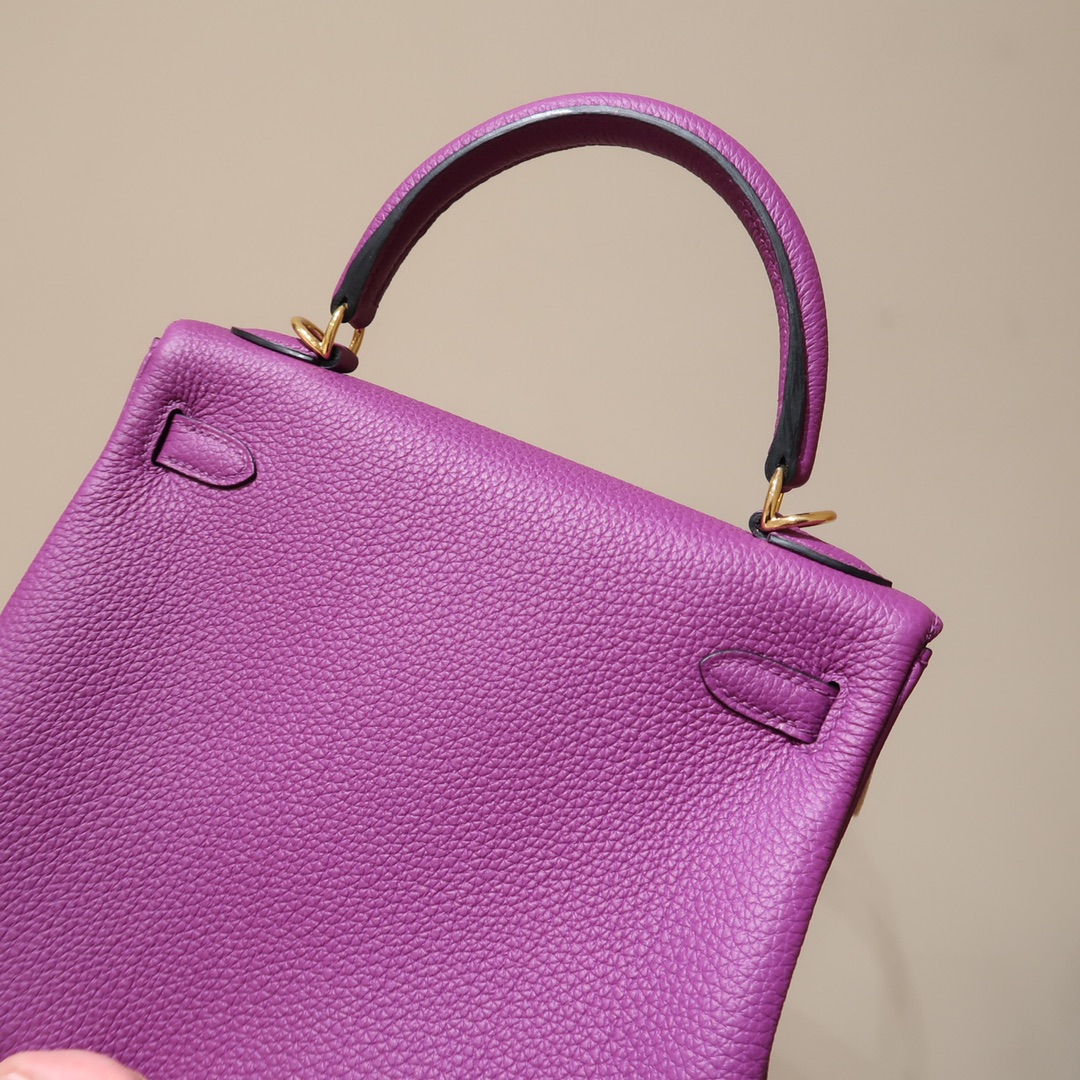 Hermes Kelly 25cm Handbag Shoulder Bag in Purple Togo Leather